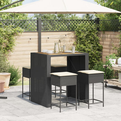 Set Bar da Giardino 5 pz con Cuscini in Polyrattan Nero