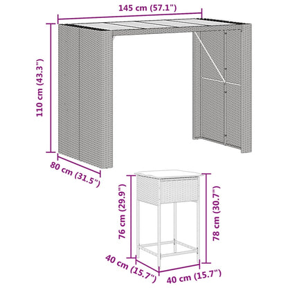 Set Bar da Giardino 7 pz con Cuscini in Polyrattan Nero