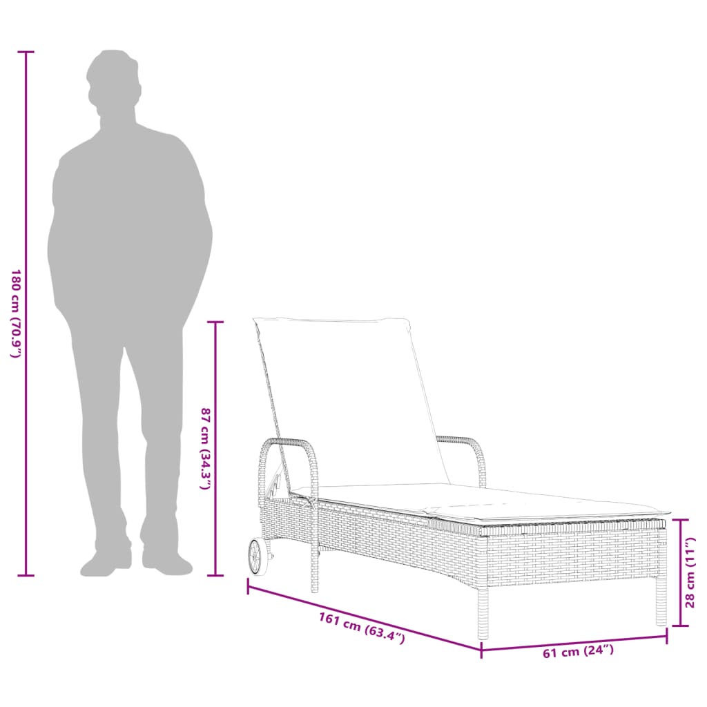 Lettini Prendisole con Cuscini 2 pz Neri in Polyrattan