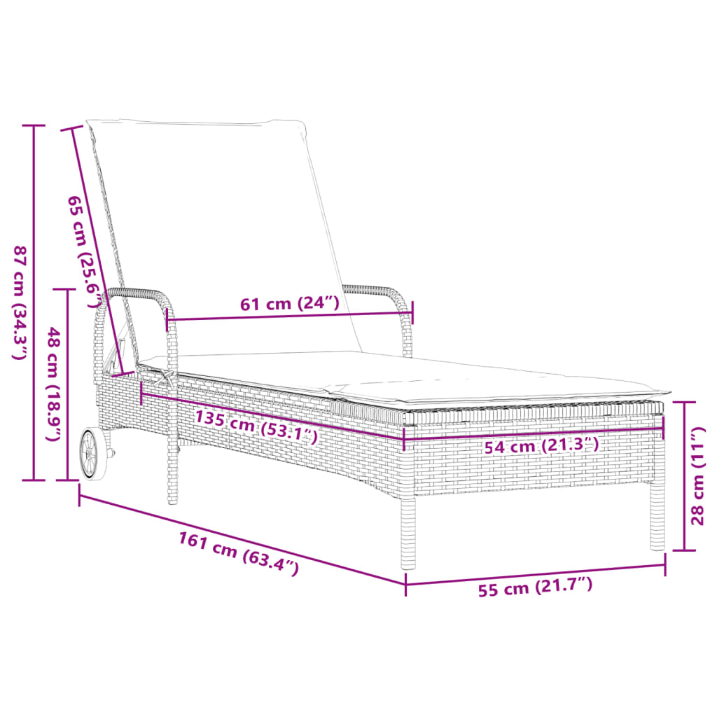 2 pcs Sun Loungers with Brown Polyrattan Cushions