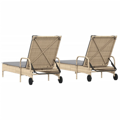 Lettini Prendisole 2 pz con Cuscini Beige in Polyrattan