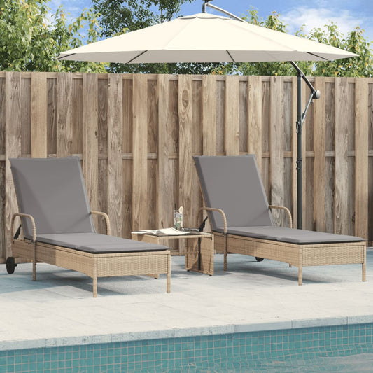 Lettini Prendisole 2 pz con Cuscini Beige in Polyrattan - homemem39