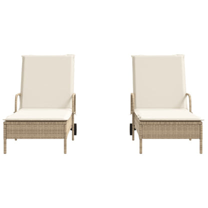 Lettini Prendisole 2 pz con Cuscini Beige in Polyrattan