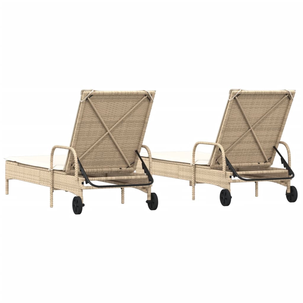 Lettini Prendisole 2 pz con Cuscini Beige in Polyrattan