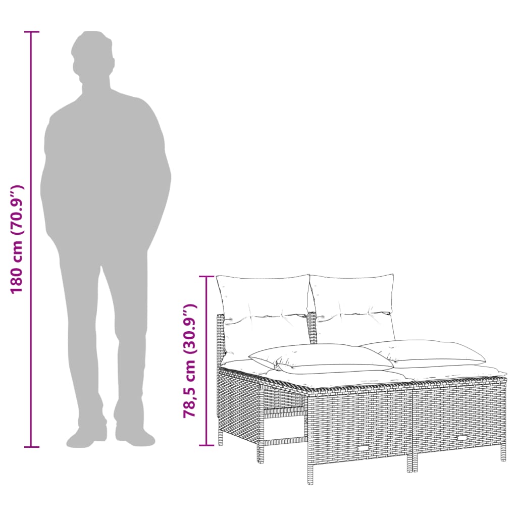 Set Divani da Giardino 5 pz con Cuscini in Polyrattan Nero - homemem39