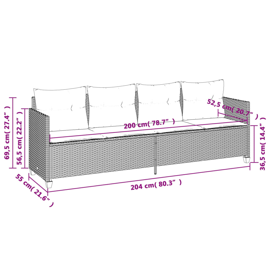 Set Divano da Giardino 5 pz con Cuscini Beige in Polyrattan