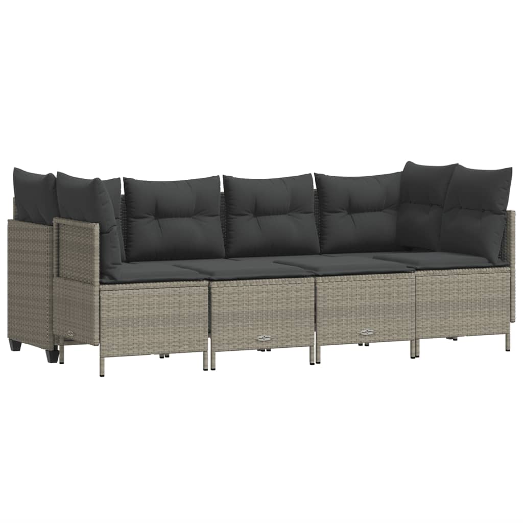 Set Divano da Giardino 5pz con Cuscini Grigio Chiaro Polyrattan - homemem39