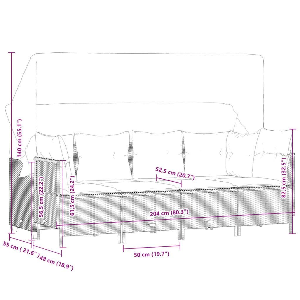 Set Divani da Giardino 5 pz con Cuscini in Polyrattan Nero