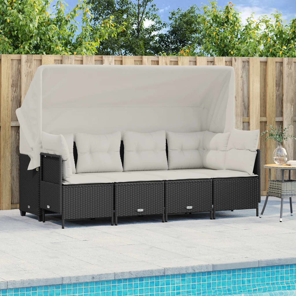 Set Divani da Giardino 5 pz con Cuscini in Polyrattan Nero - homemem39