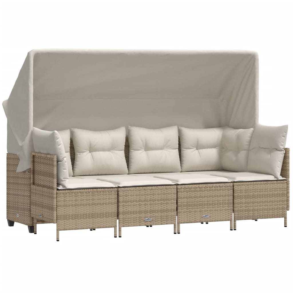 Set Divano da Giardino 5 pz con Cuscini Beige in Polyrattan