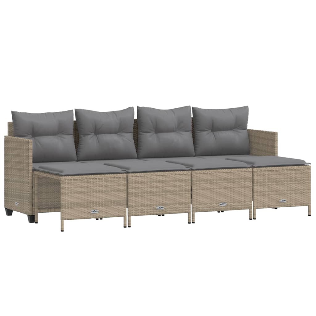 Set Divano da Giardino 5 pz con Cuscini Beige in Polyrattan - homemem39
