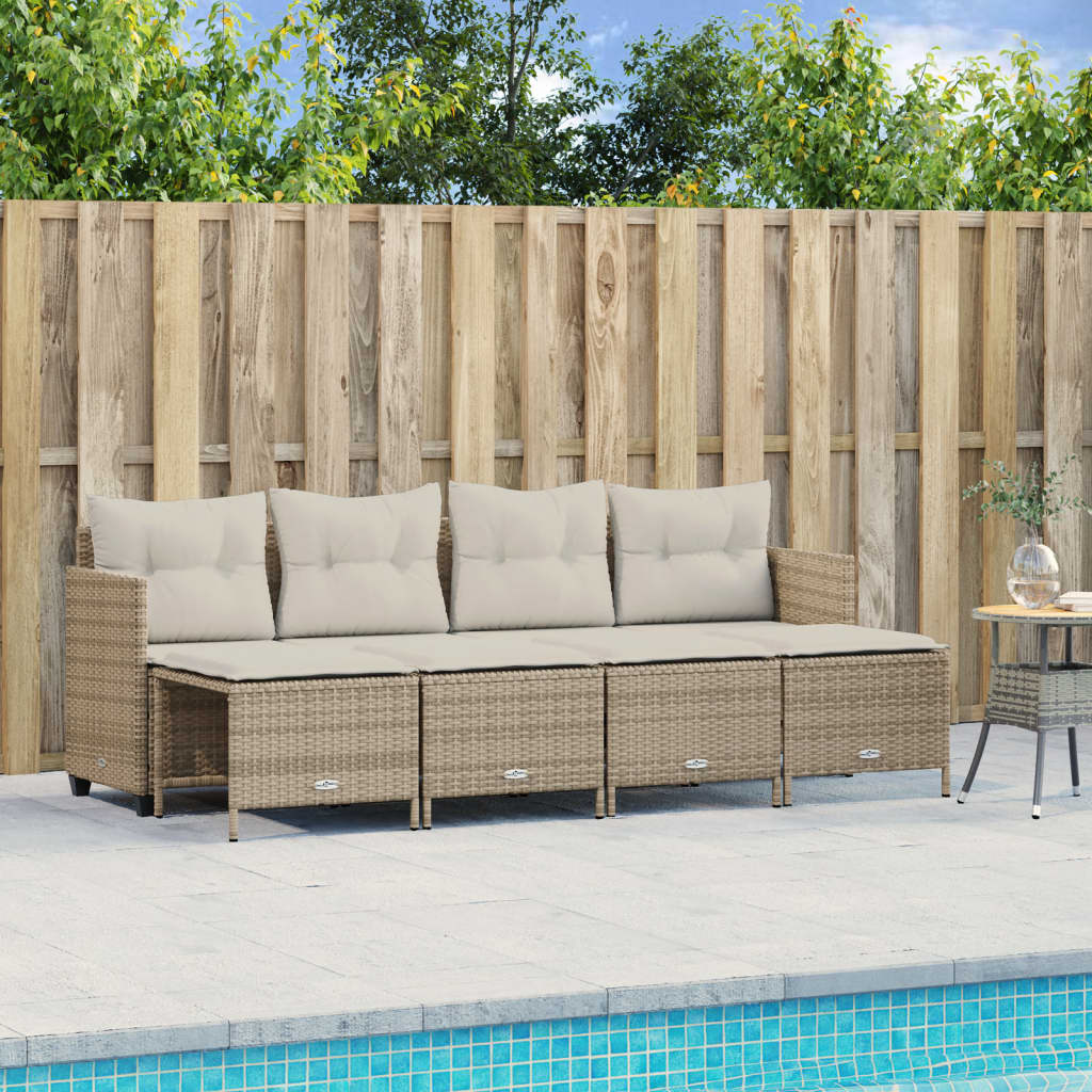 Set Divano da Giardino 5 pz con Cuscini Beige in Polyrattan