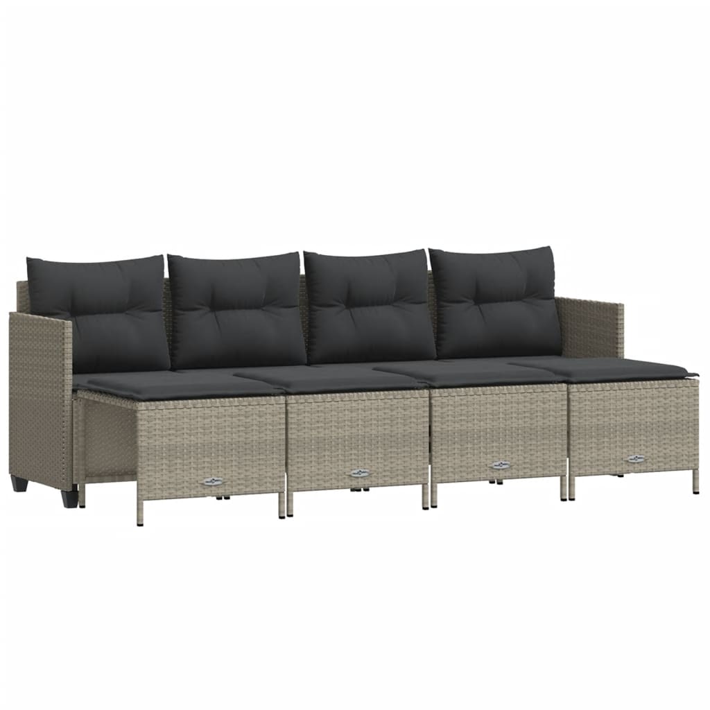 Set Divano da Giardino 5pz con Cuscini Grigio Chiaro Polyrattan - homemem39