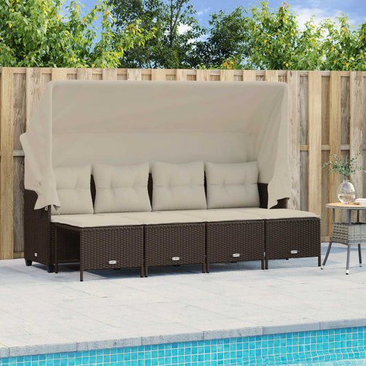 Set Divano da Giardino 5 pz con Cuscini Marrone in Polyrattan