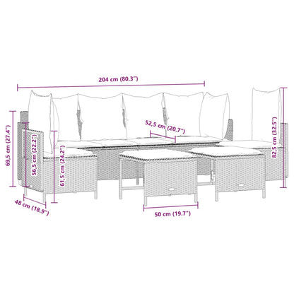 Set Divano da Giardino 5 pz con Cuscini Marrone in Polyrattan