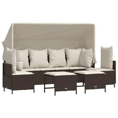 Set Divano da Giardino 5 pz con Cuscini Marrone in Polyrattan