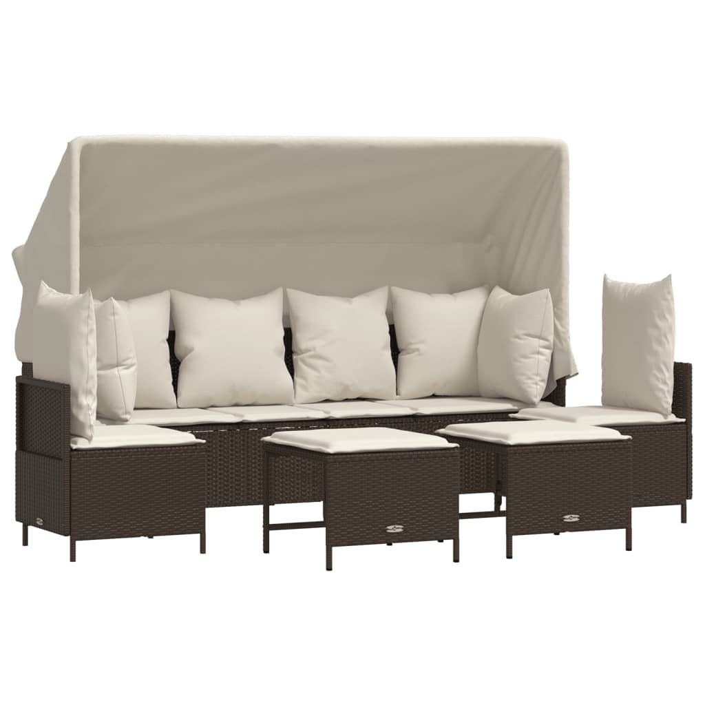 Set Divano da Giardino 5 pz con Cuscini Marrone in Polyrattan - homemem39