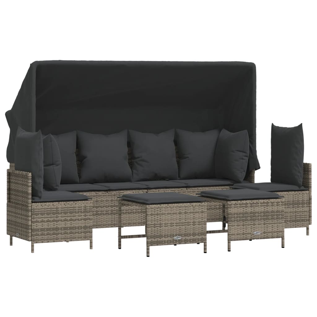 Set Divano da Giardino 5 pz con Cuscini Grigio in Polyrattan