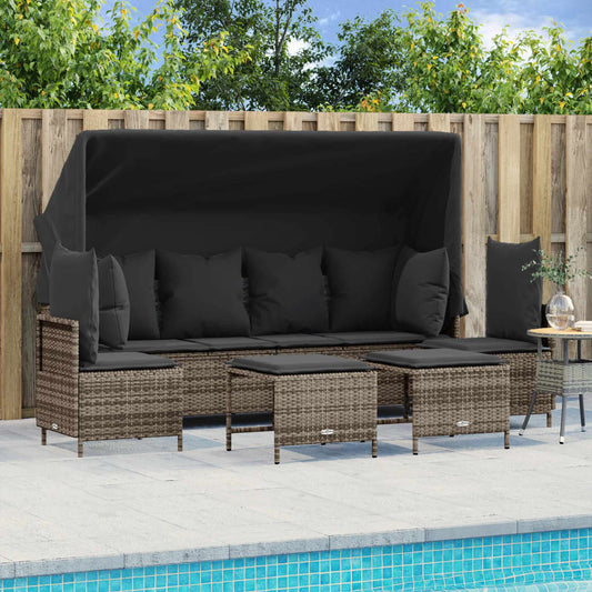 Set Divano da Giardino 5 pz con Cuscini Grigio in Polyrattan - homemem39