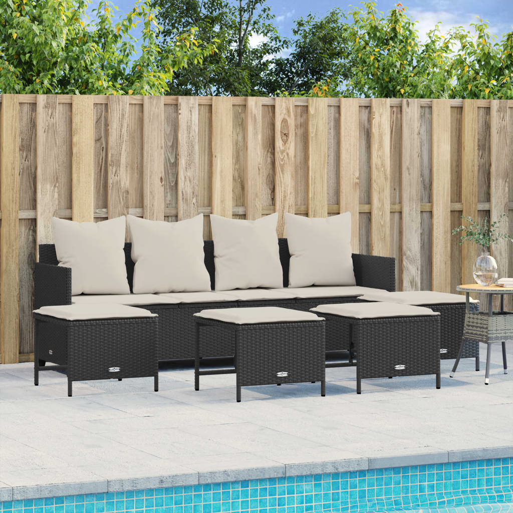 Set Divani da Giardino 5 pz con Cuscini in Polyrattan Nero - homemem39