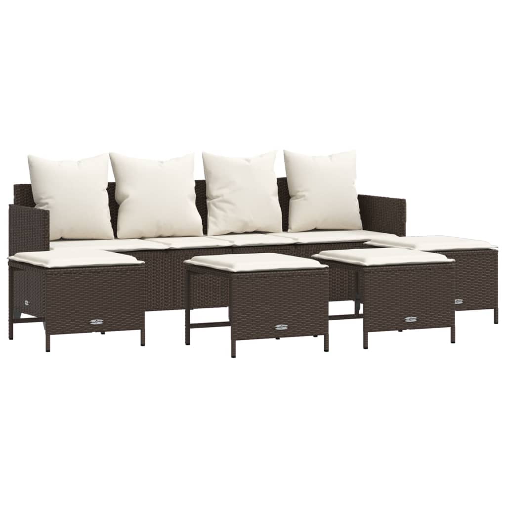 Set Divano da Giardino 5 pz con Cuscini Marrone in Polyrattan - homemem39