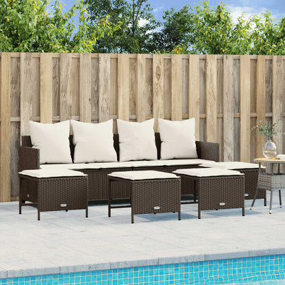 Set Divano da Giardino 5 pz con Cuscini Marrone in Polyrattan - homemem39