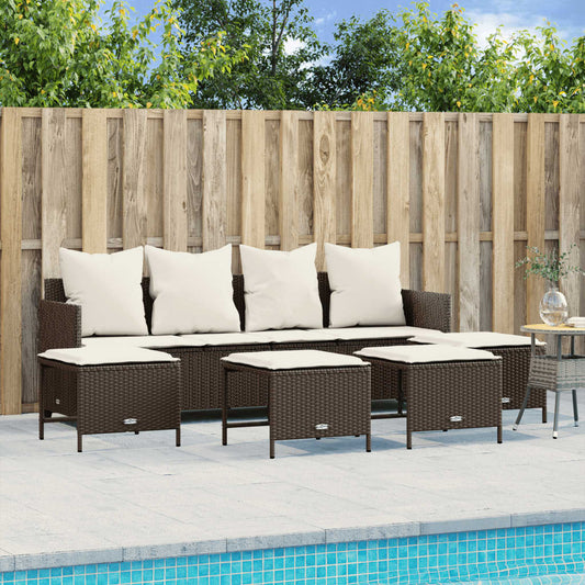 Set Divano da Giardino 5 pz con Cuscini Marrone in Polyrattan - homemem39
