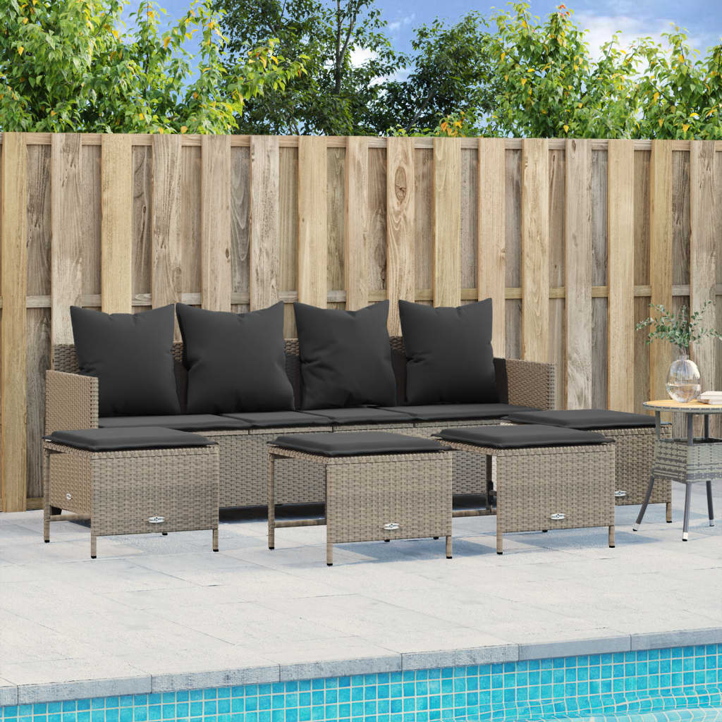 Set Divano da Giardino 5pz con Cuscini Grigio Chiaro Polyrattan - homemem39
