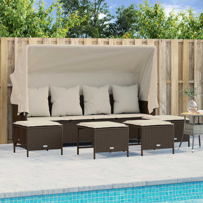Set Divano da Giardino 5 pz con Cuscini Marrone in Polyrattan - homemem39