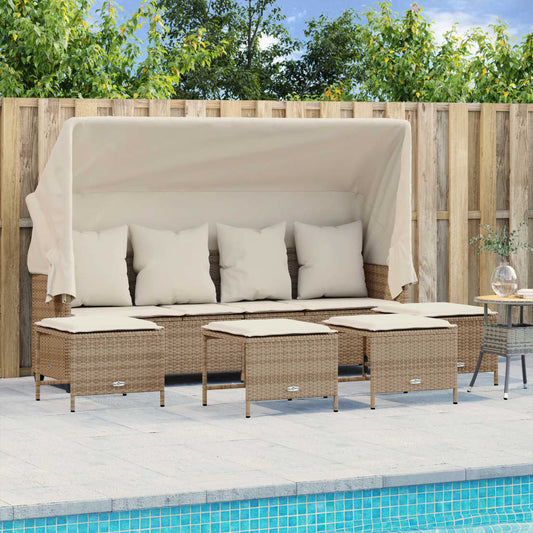 Set Divano da Giardino 5 pz con Cuscini Beige in Polyrattan