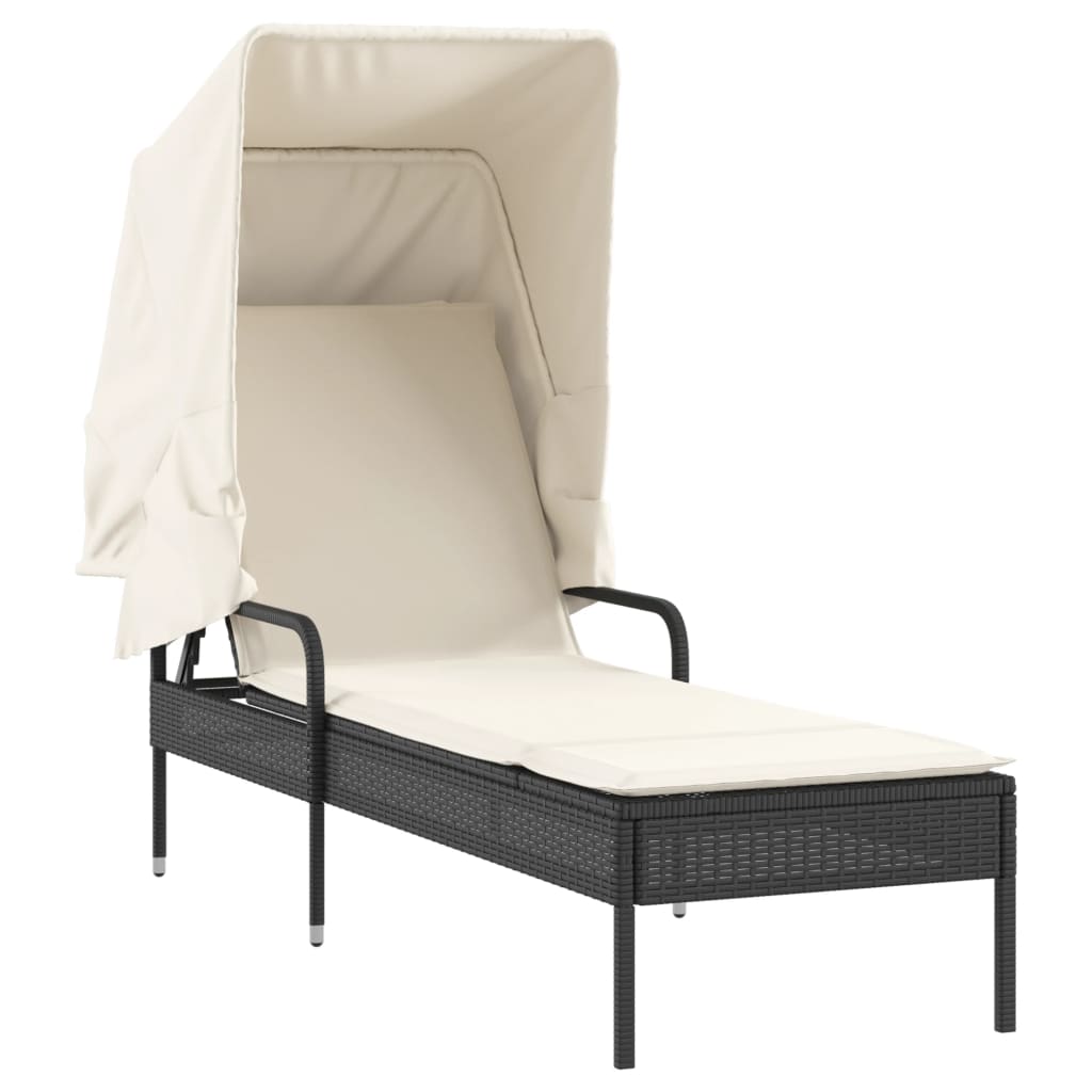 Lettini Prendisole 2 pz con Baldacchino e Tavolino Polyrattan