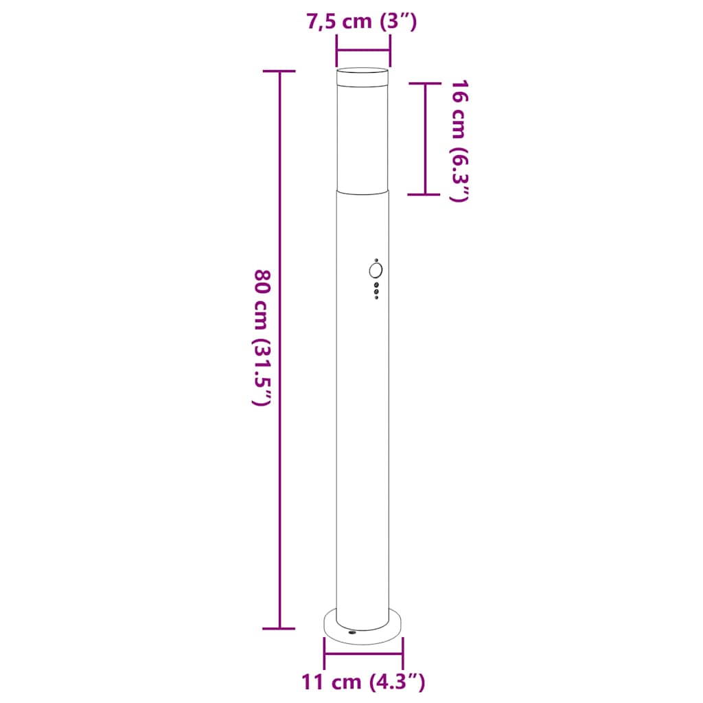 Lampada a paletto con sensore 80 cm Acciaio Inox IP44 | homemem39