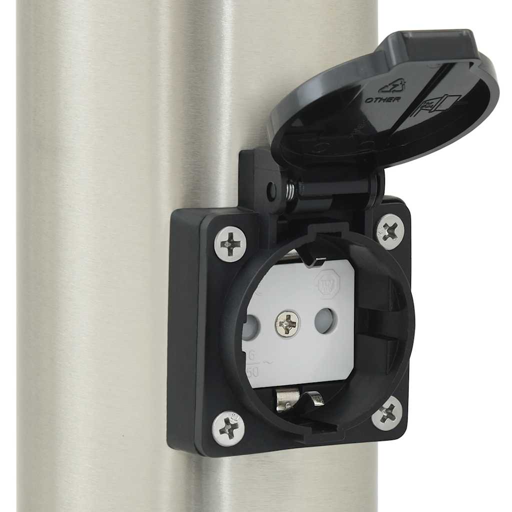 Lampada a paletto con presa elettrica 50 cm Acciaio Inox IP44