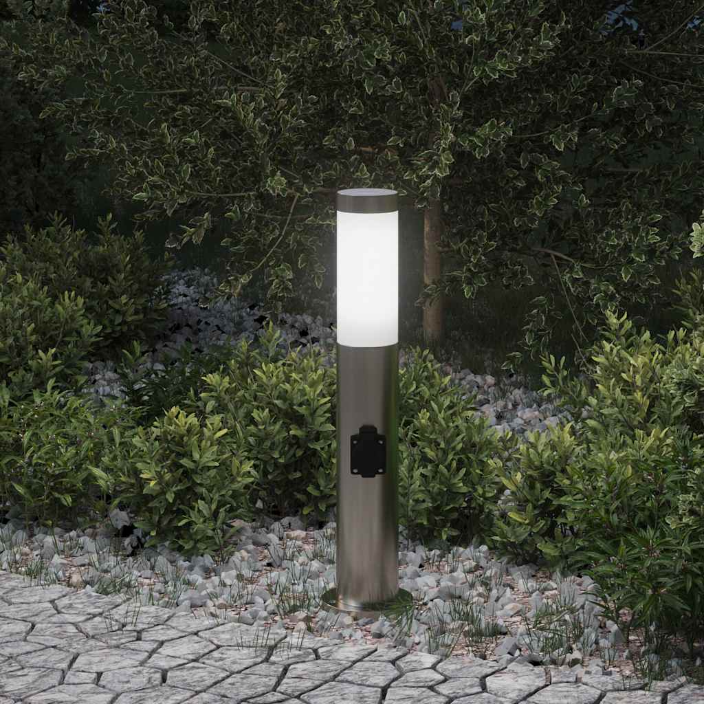 Lampada a paletto con presa elettrica 50 cm Acciaio Inox IP44 | homemem39
