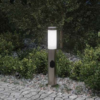Lampada a paletto con presa elettrica 50 cm Acciaio Inox IP44