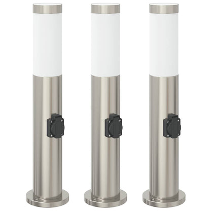 Lampioni a palo con presa elettrica 3 pz 50 cm Acciaio Inox IP44 | homemem39