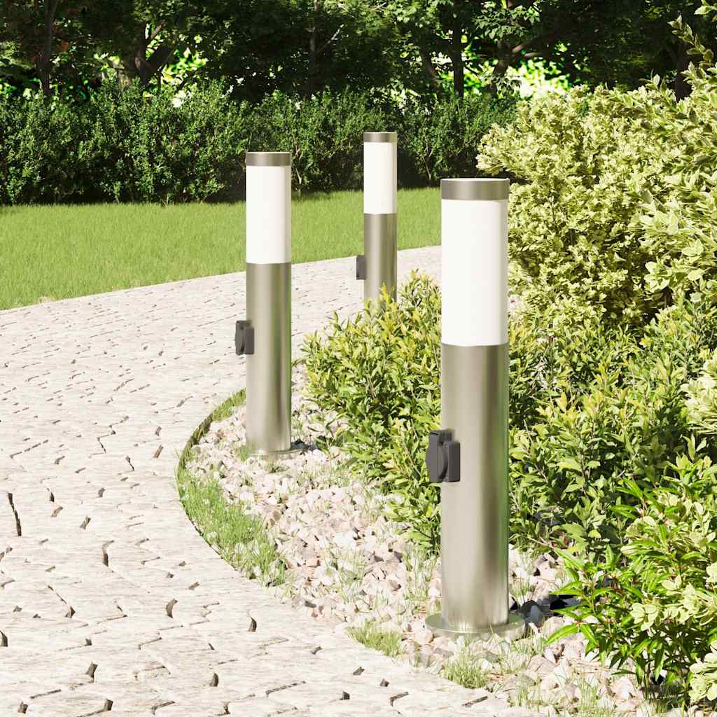 Lampioni a palo con presa elettrica 3 pz 50 cm Acciaio Inox IP44 | homemem39