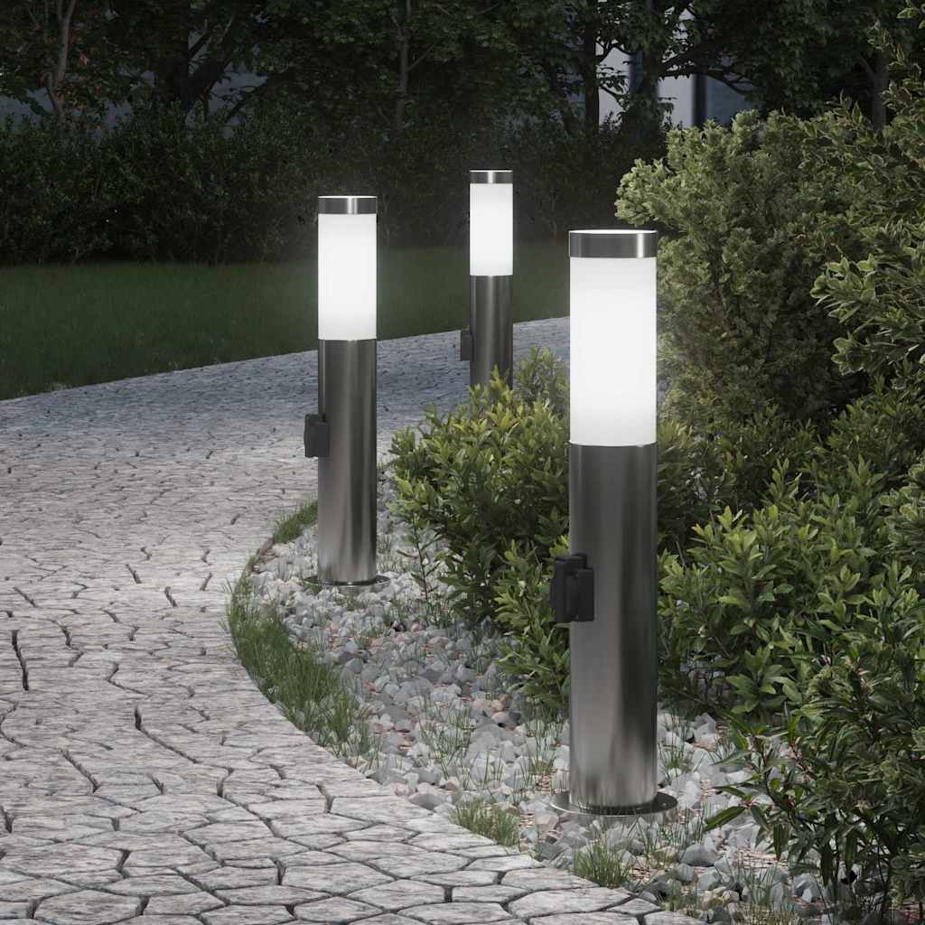 Lampioni a palo con presa elettrica 3 pz 50 cm Acciaio Inox IP44 | homemem39