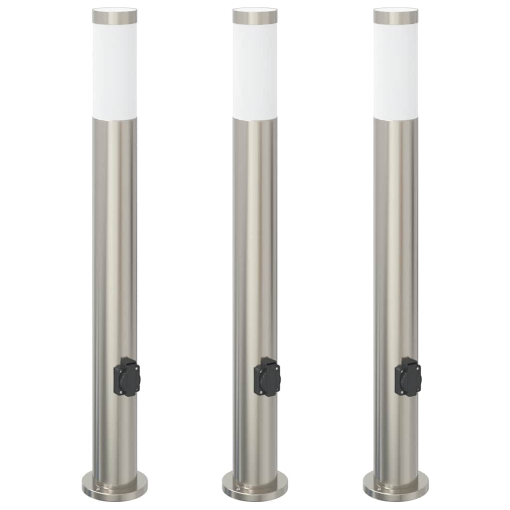 Lampioni a palo con presa elettrica 3 pz 80 cm Acciaio Inox IP44 | homemem39