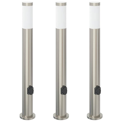Lampioni a palo con presa elettrica 3 pz 80 cm Acciaio Inox IP44 | homemem39