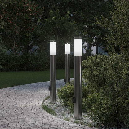 Lampioni a palo con presa elettrica 3 pz 80 cm Acciaio Inox IP44 | homemem39