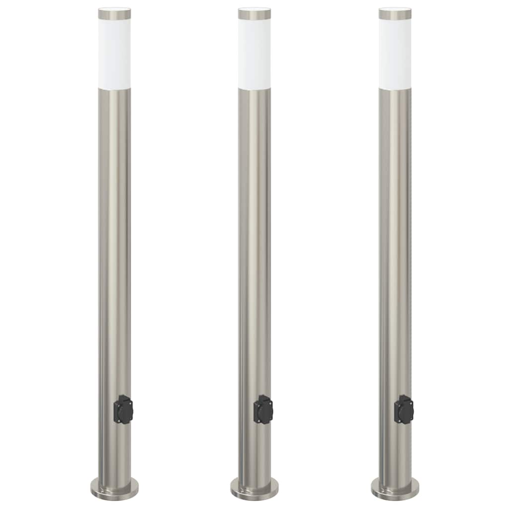 Lampioni a colonnina con presa elettrica 3 pz 110 cm Acciaio Inox IP44 | homemem39
