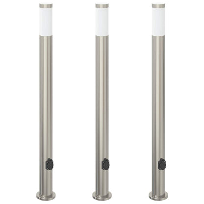 Lampioni a colonnina con presa elettrica 3 pz 110 cm Acciaio Inox IP44 | homemem39