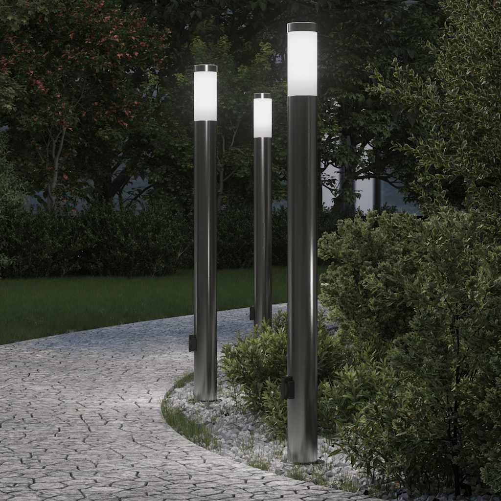 Lampioni a colonnina con presa elettrica 3 pz 110 cm Acciaio Inox IP44 | homemem39