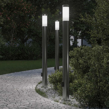 Lampioni a colonnina con presa elettrica 3 pz 110 cm Acciaio Inox IP44 | homemem39