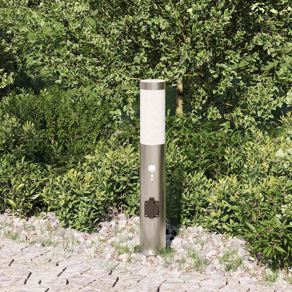 Lampada a paletto con sensore e presa 50 cm Acciaio Inox IP44 | homemem39