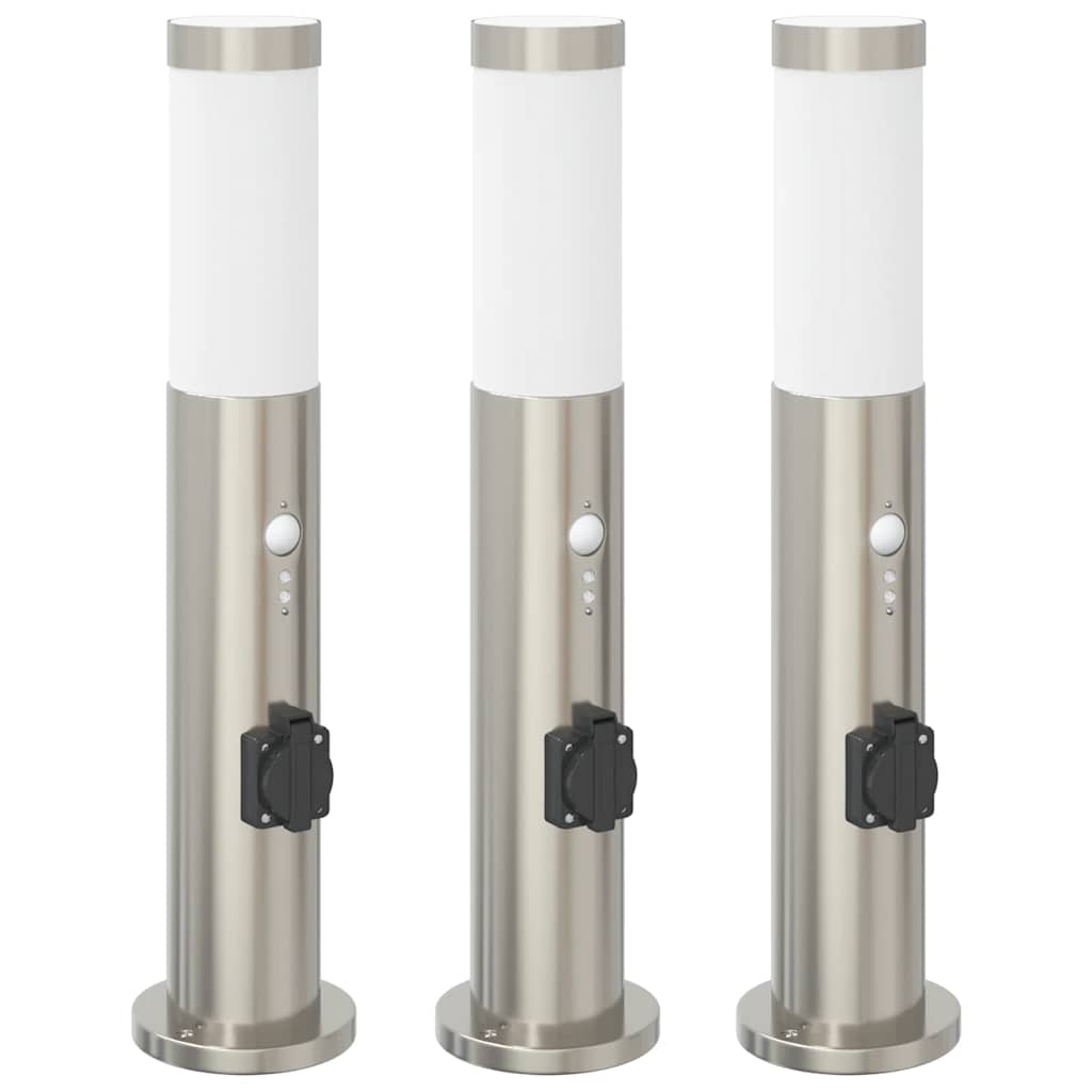 Lampioni a dissuasore con sensore e presa 3 pz 50 cm Acciaio Inox IP44 | homemem39