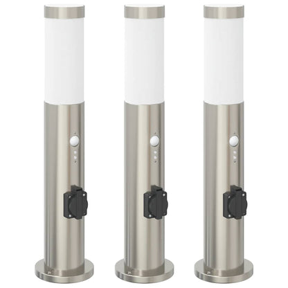 Lampioni a dissuasore con sensore e presa 3 pz 50 cm Acciaio Inox IP44 | homemem39