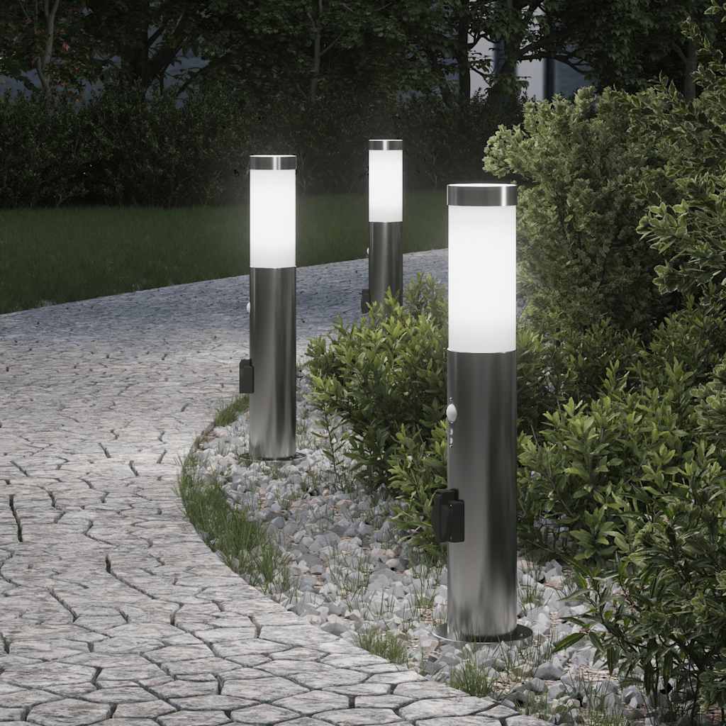 Lampioni a dissuasore con sensore e presa 3 pz 50 cm Acciaio Inox IP44 | homemem39