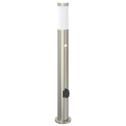 Lampada a paletto con sensore e presa 80 cm Acciaio Inox IP44 | homemem39
